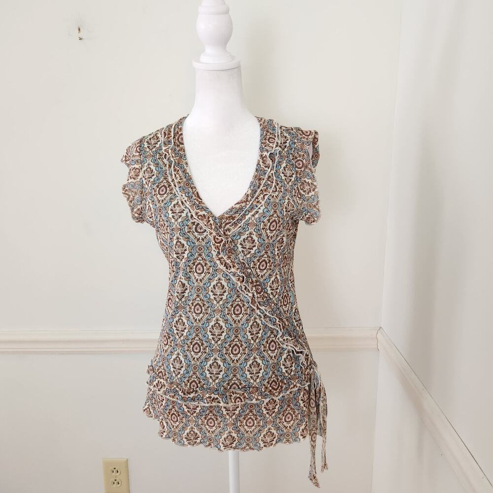 Vtg Y2K DKNY Mesh Top MP Medium Petite Fairy Grunge WhimsiGoth Ruffle Spellout